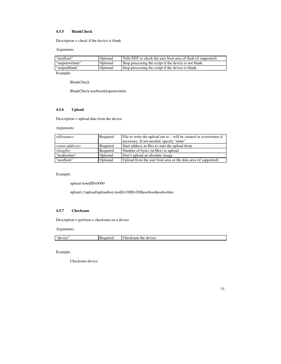 5 blankcheck, 6 upload, 7 checksum | Renesas FLASH Development Toolkit 3.07 User Manual | Page 65 / 146