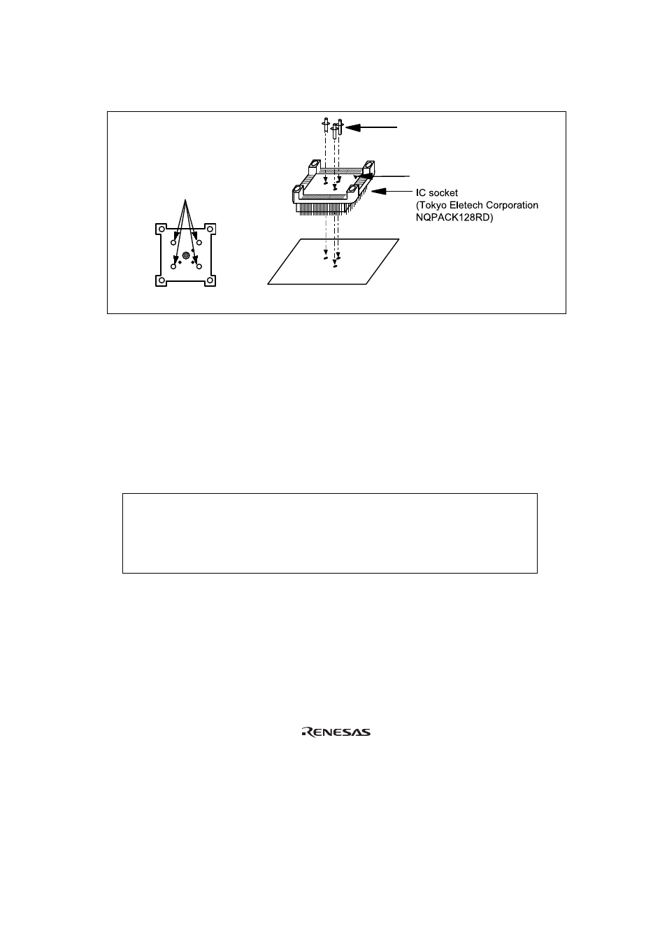 Figure 3 location setting of ic socket, 2soldering ic socket, 3inserting cable head | Soldering ic socket, Inserting cable head, Caution | Renesas FP-128 User Manual | Page 13 / 24