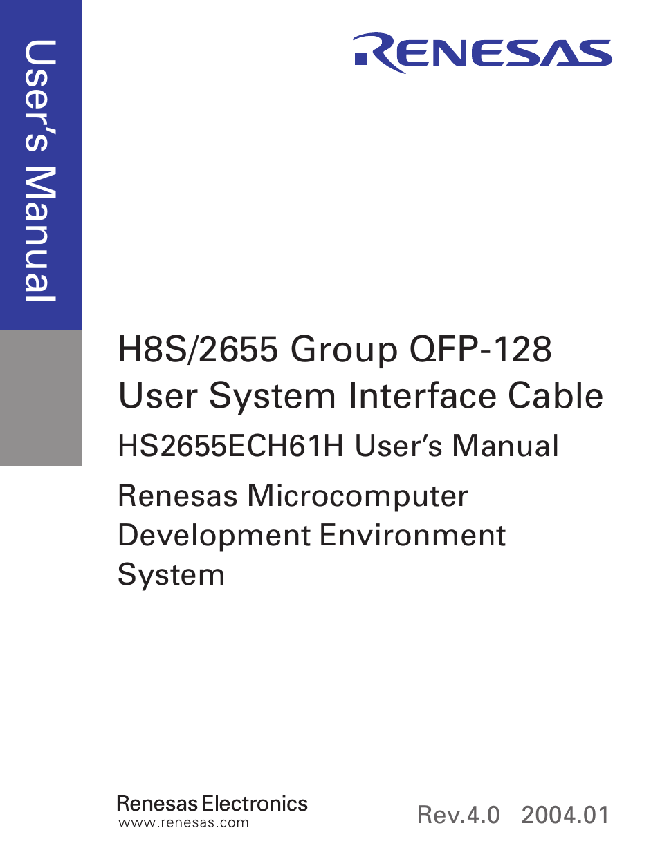 Cover, Use r’s m an ua l | Renesas User System Interface Cable HS2655ECH61H User Manual | Page 3 / 31