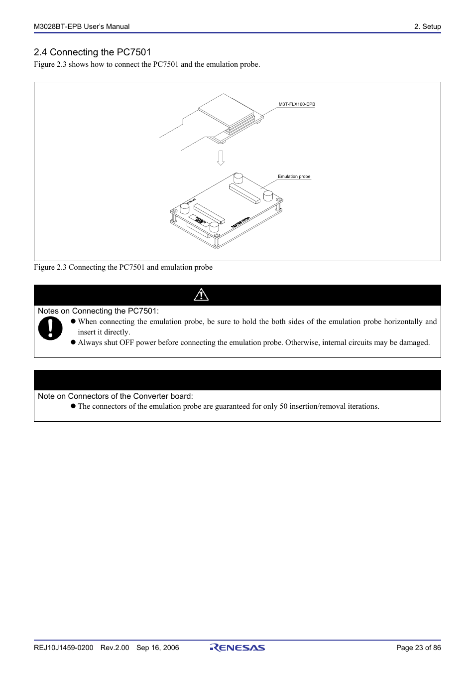 4 connecting the pc7501, Caution, Important | Renesas M3028BT-EPB User Manual | Page 25 / 88