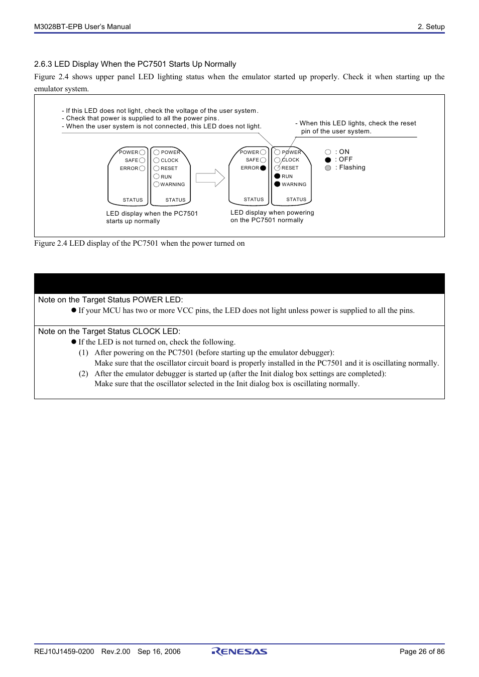 3 led display when the pc7501 starts up normally, Important | Renesas M3028BT-EPB User Manual | Page 28 / 88