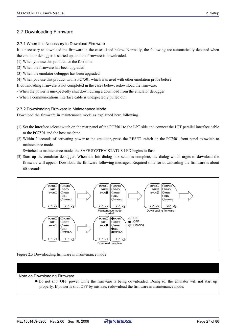 7 downloading firmware, 1 when it is necessary to download firmware, 2 downloading firmware in maintenance mode | Important | Renesas M3028BT-EPB User Manual | Page 29 / 88