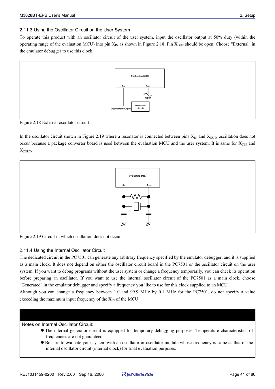 3 using the oscillator circuit on the user system, 4 using the internal oscillator circuit, Important | Renesas M3028BT-EPB User Manual | Page 43 / 88