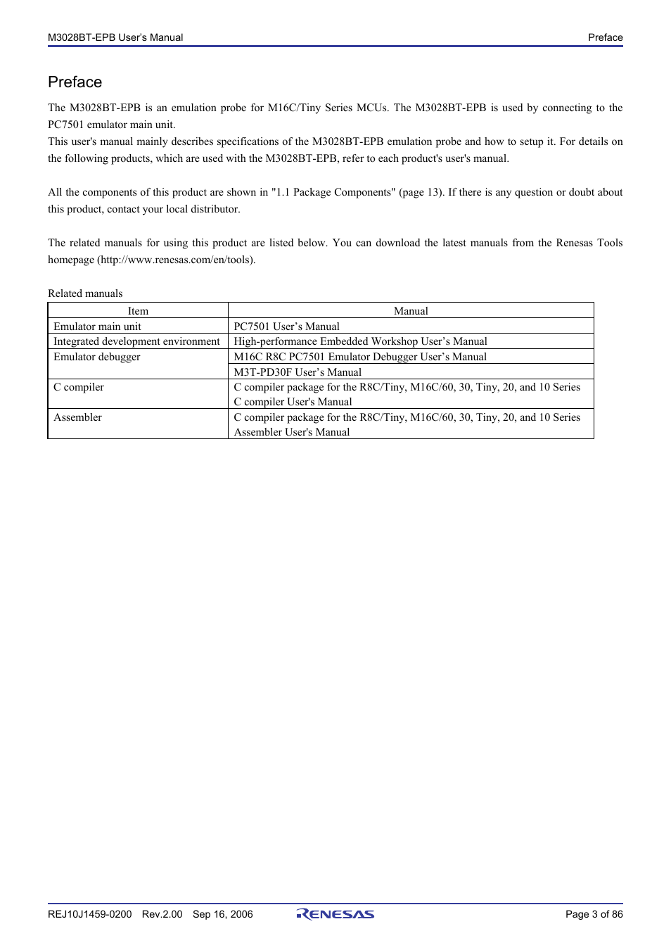 Preface | Renesas M3028BT-EPB User Manual | Page 5 / 88