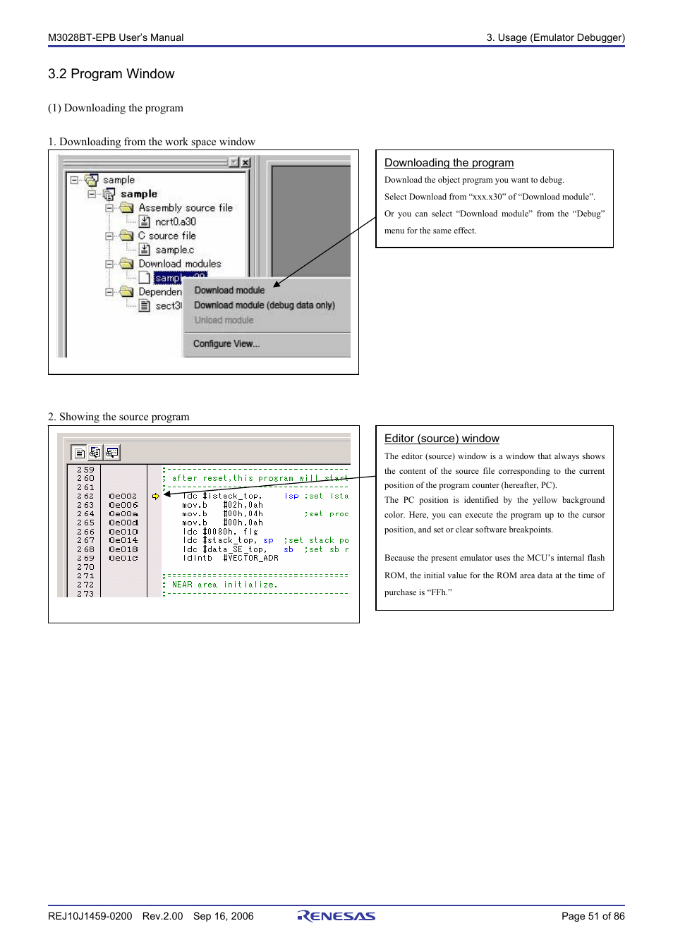 2 program window | Renesas M3028BT-EPB User Manual | Page 53 / 88