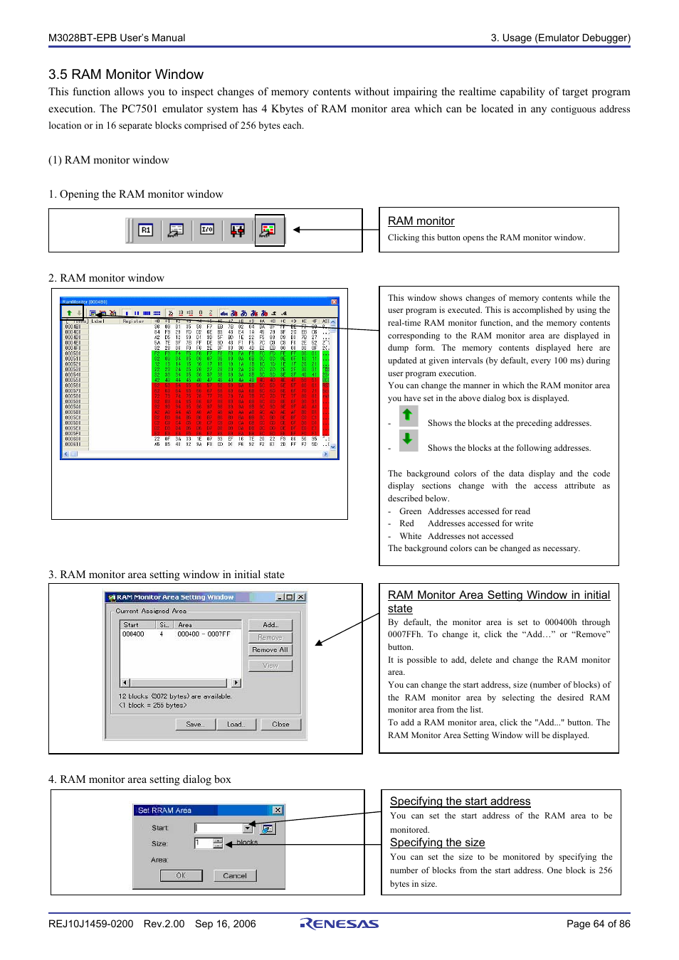 5 ram monitor window | Renesas M3028BT-EPB User Manual | Page 66 / 88