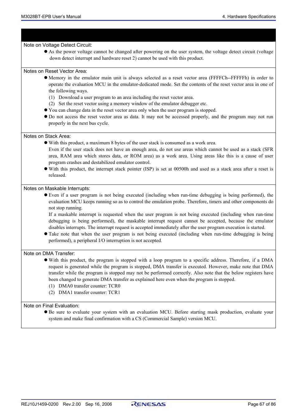 Important | Renesas M3028BT-EPB User Manual | Page 69 / 88