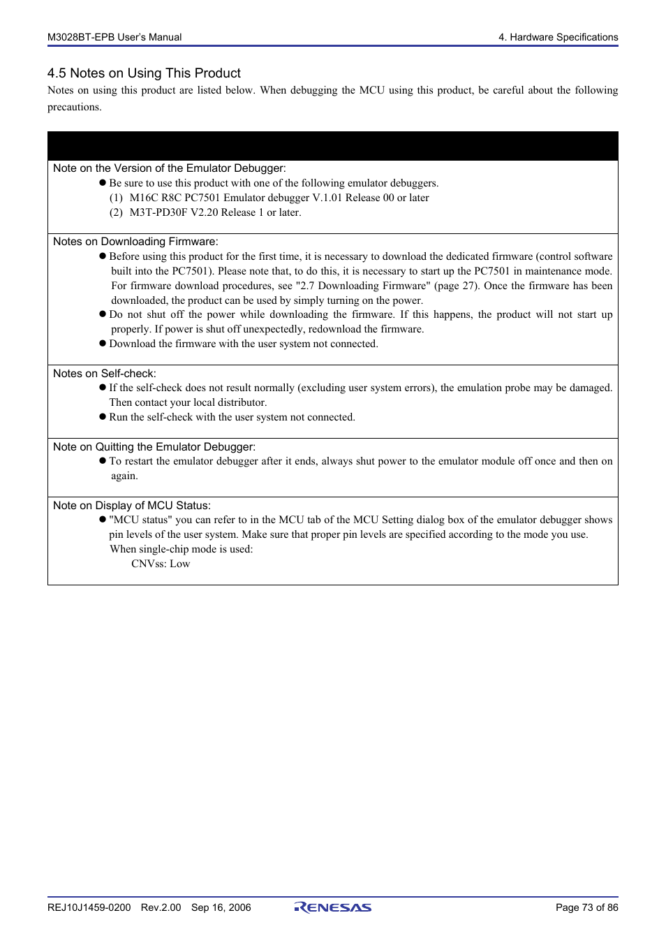 5 notes on using this product, Important | Renesas M3028BT-EPB User Manual | Page 75 / 88