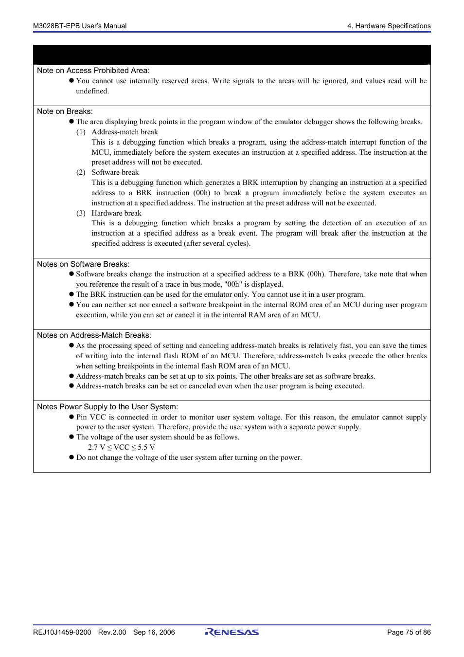 Important | Renesas M3028BT-EPB User Manual | Page 77 / 88