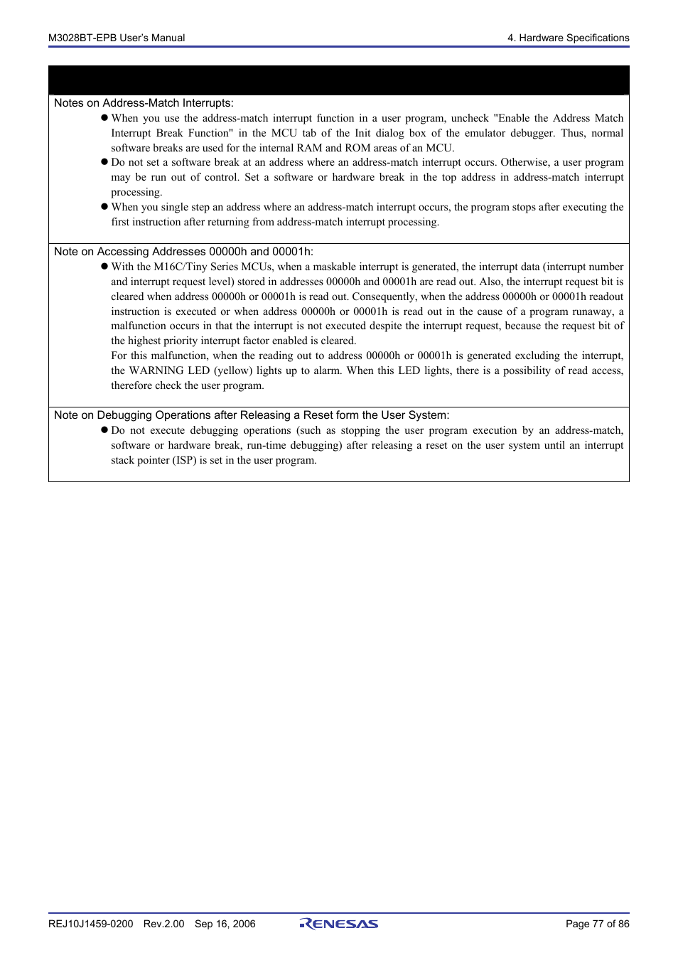 Important | Renesas M3028BT-EPB User Manual | Page 79 / 88