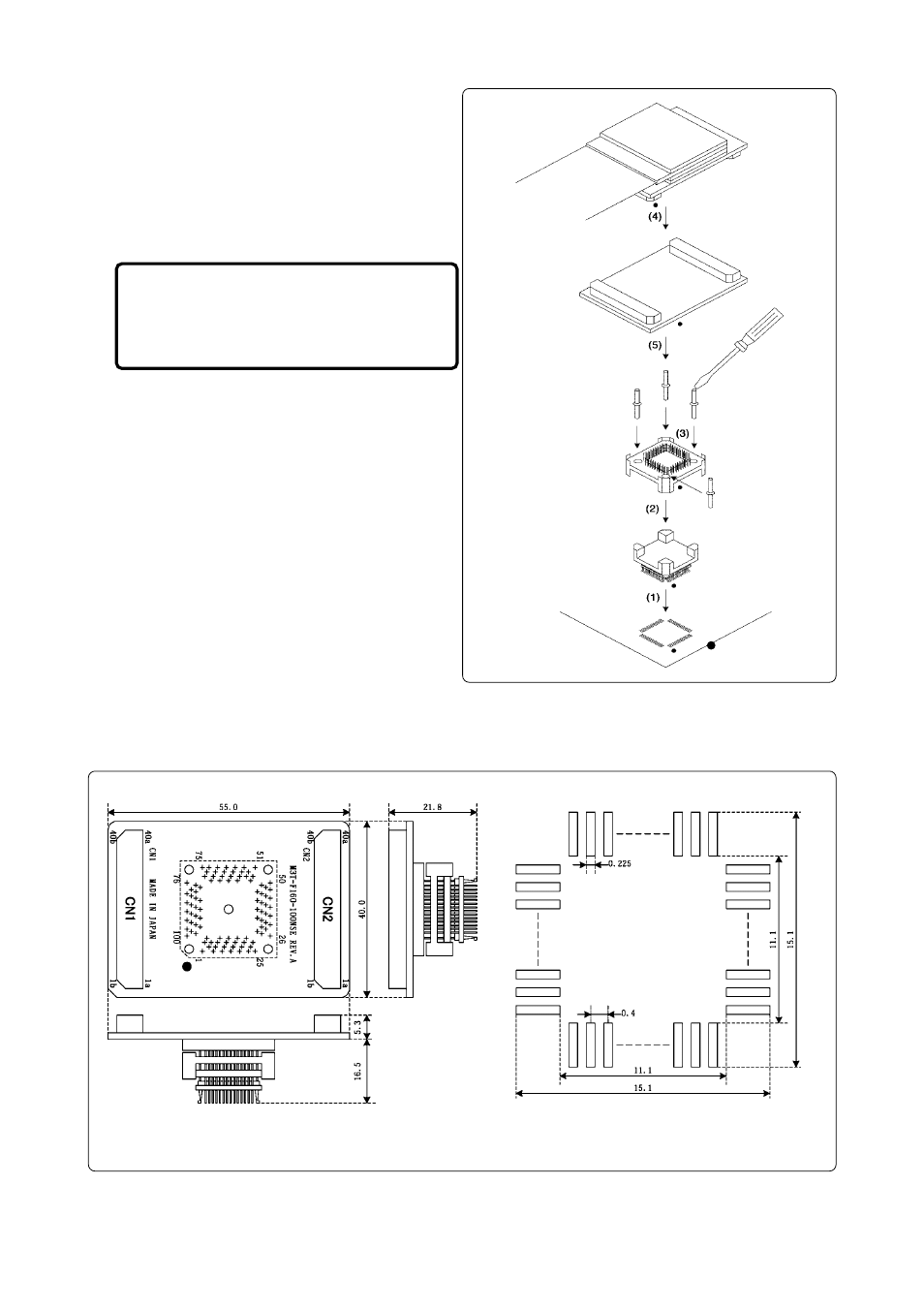 Connection procedure, External dimensions and a sample foot pattern | Renesas Converter Board M3T-F160-100NSE User Manual | Page 3 / 4