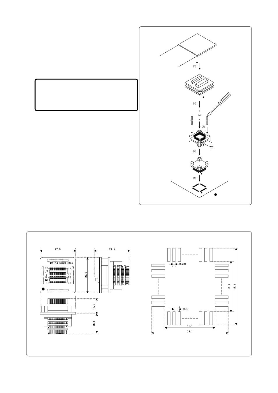 Connection procedure, External dimensions and a sample foot pattern | Renesas M3T-FLX-100NSE User Manual | Page 5 / 6