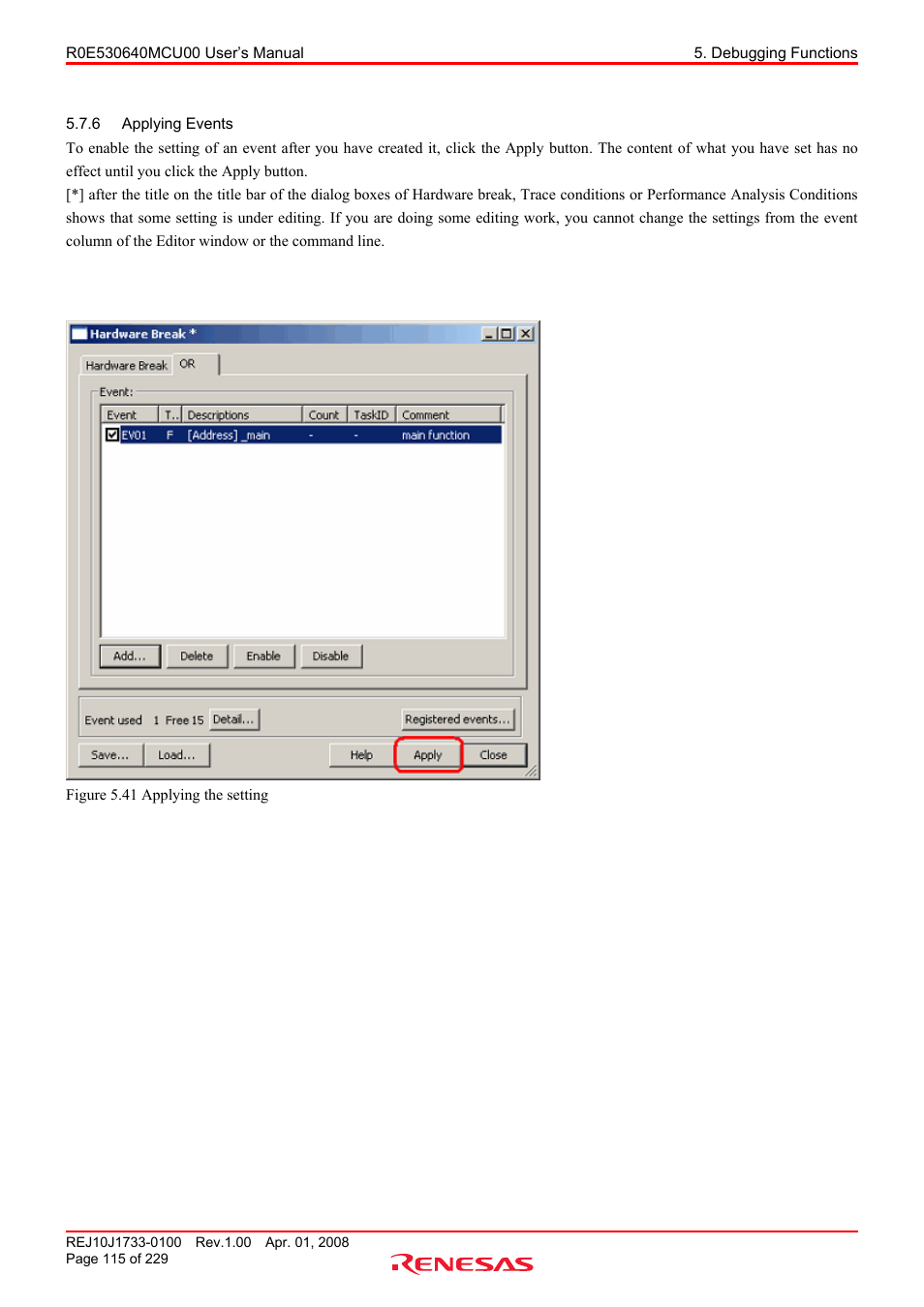 6 applying events, Applying events | Renesas R0E530640MCU00 User Manual | Page 115 / 229