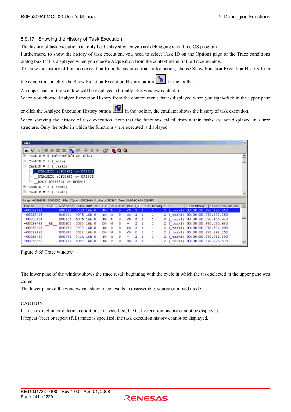 17 showing the history of task execution, Showing the history of task execution | Renesas R0E530640MCU00 User Manual | Page 141 / 229