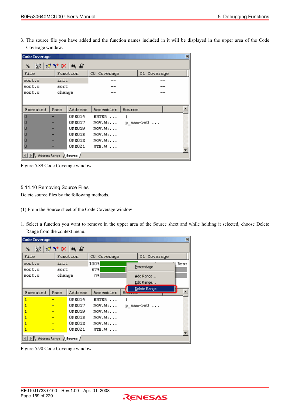 10 removing source files, Removing source files | Renesas R0E530640MCU00 User Manual | Page 159 / 229