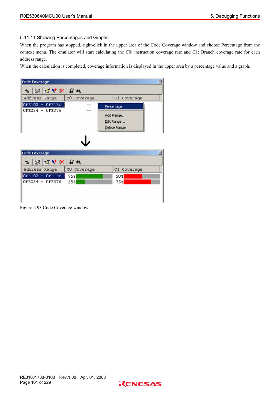 11 showing percentages and graphs, Showing percentages and graphs | Renesas R0E530640MCU00 User Manual | Page 161 / 229