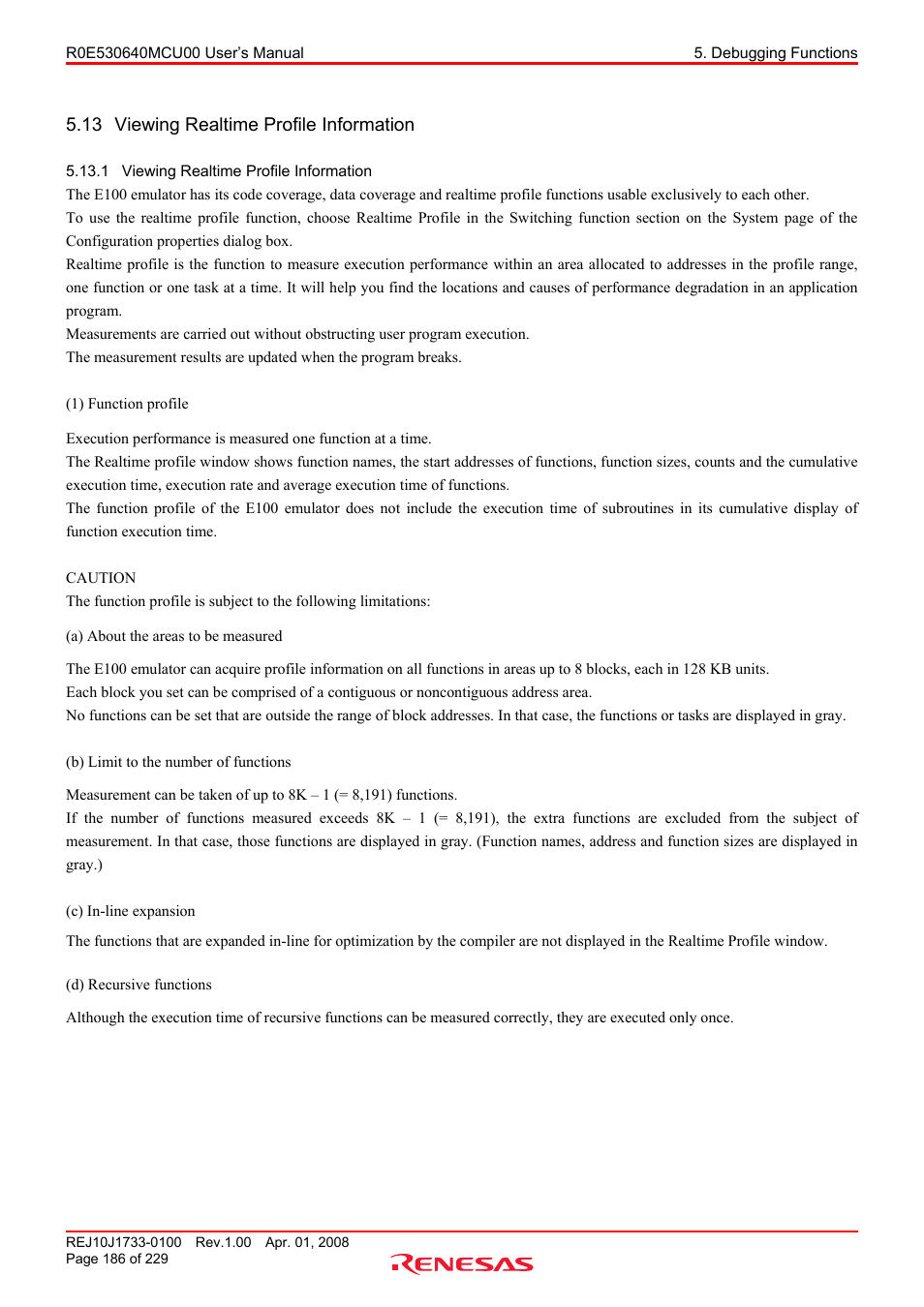 13 viewing realtime profile information, 1 viewing realtime profile information, Viewing realtime profile information | Renesas R0E530640MCU00 User Manual | Page 186 / 229