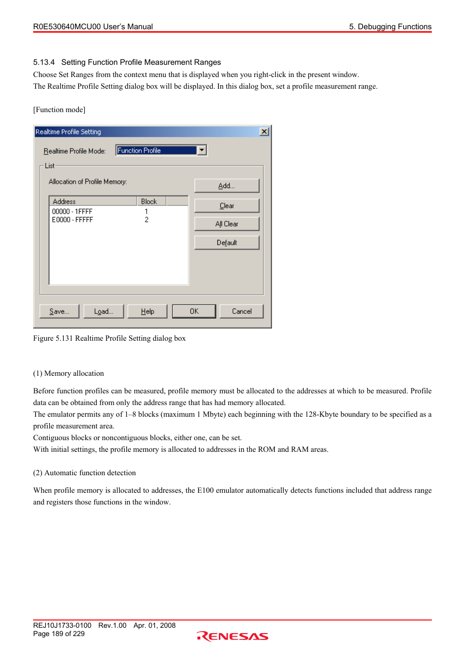 4 setting function profile measurement ranges, Setting function profile measurement ranges | Renesas R0E530640MCU00 User Manual | Page 189 / 229