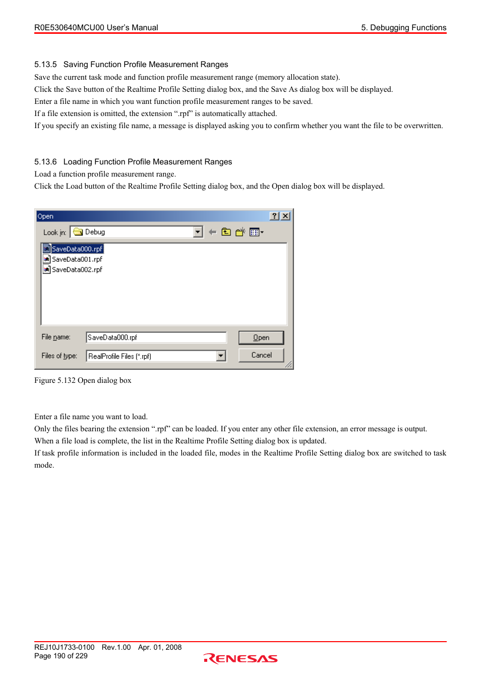 5 saving function profile measurement ranges, 6 loading function profile measurement ranges, Saving function profile measurement ranges | Loading function profile measurement ranges | Renesas R0E530640MCU00 User Manual | Page 190 / 229