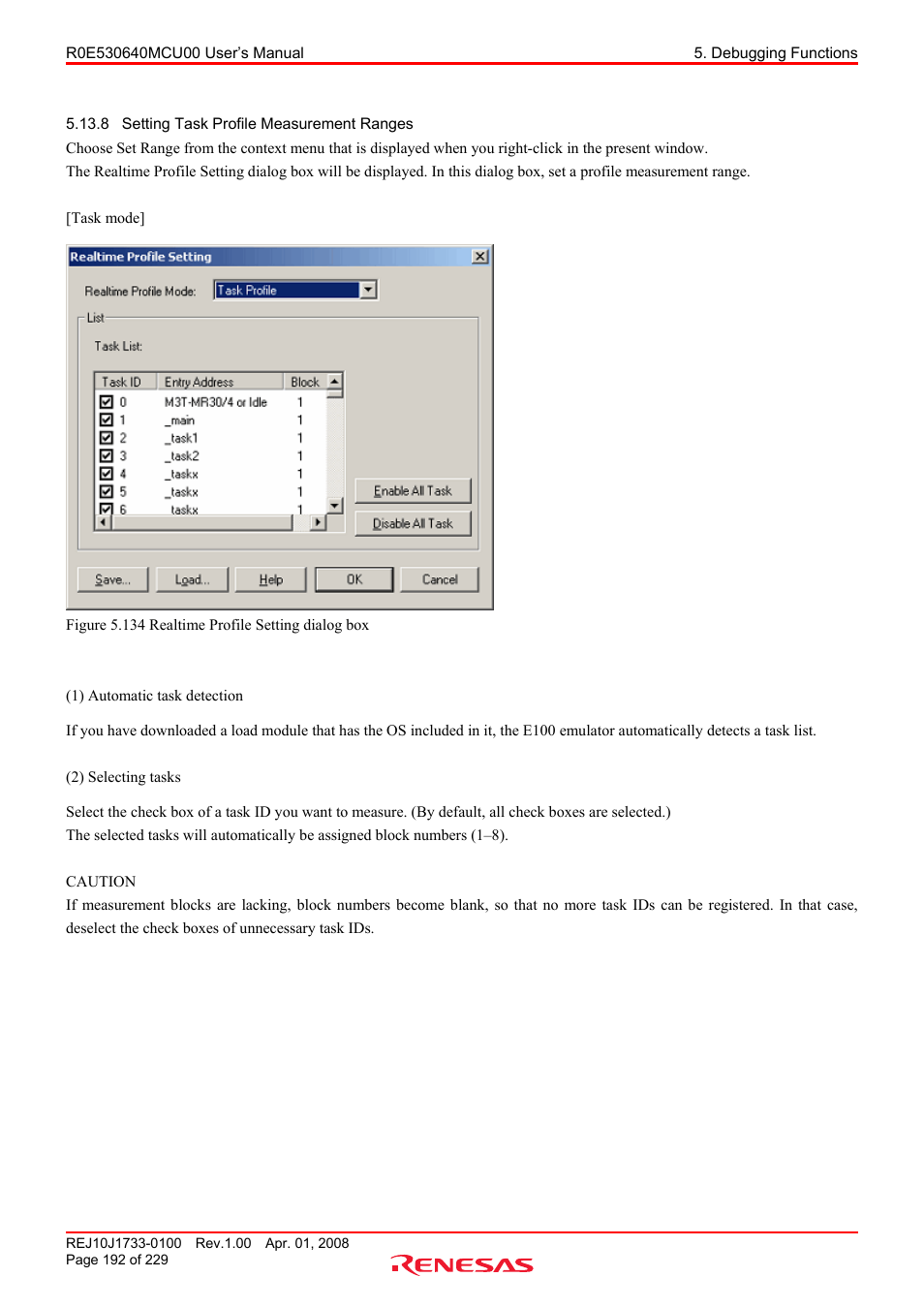 8 setting task profile measurement ranges, Setting task profile measurement ranges | Renesas R0E530640MCU00 User Manual | Page 192 / 229