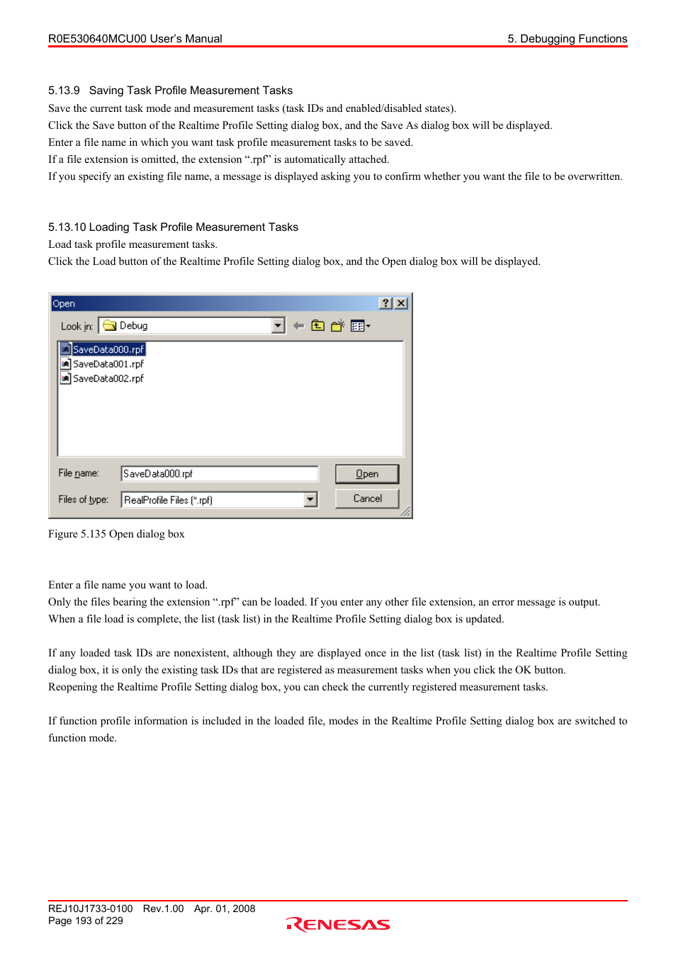 9 saving task profile measurement tasks, 10 loading task profile measurement tasks, Saving task profile measurement tasks | Loading task profile measurement tasks | Renesas R0E530640MCU00 User Manual | Page 193 / 229