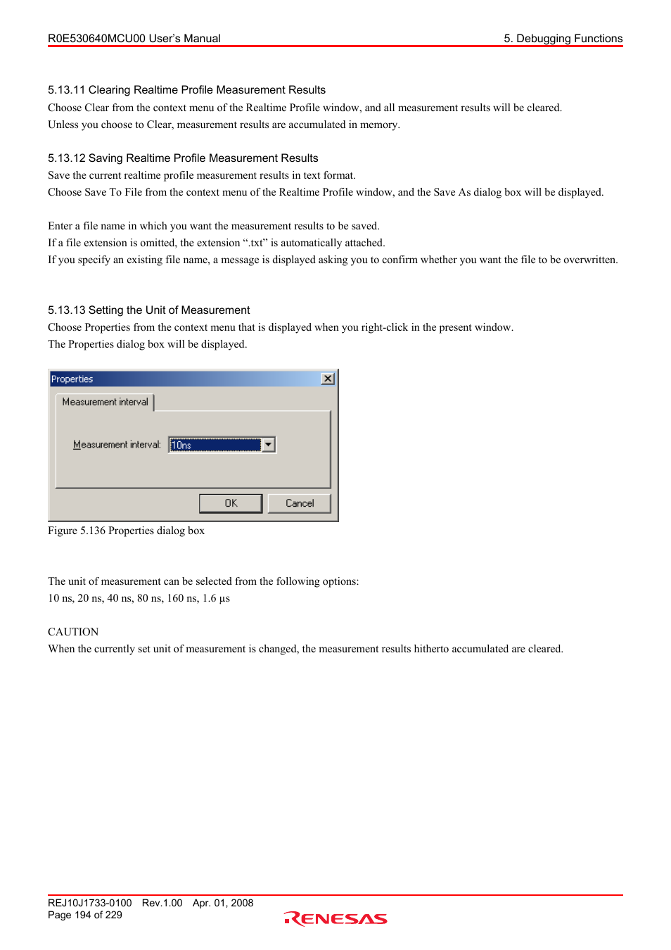 11 clearing realtime profile measurement results, 12 saving realtime profile measurement results, 13 setting the unit of measurement | Clearing realtime profile measurement results, Saving realtime profile measurement results, Setting the unit of measurement | Renesas R0E530640MCU00 User Manual | Page 194 / 229