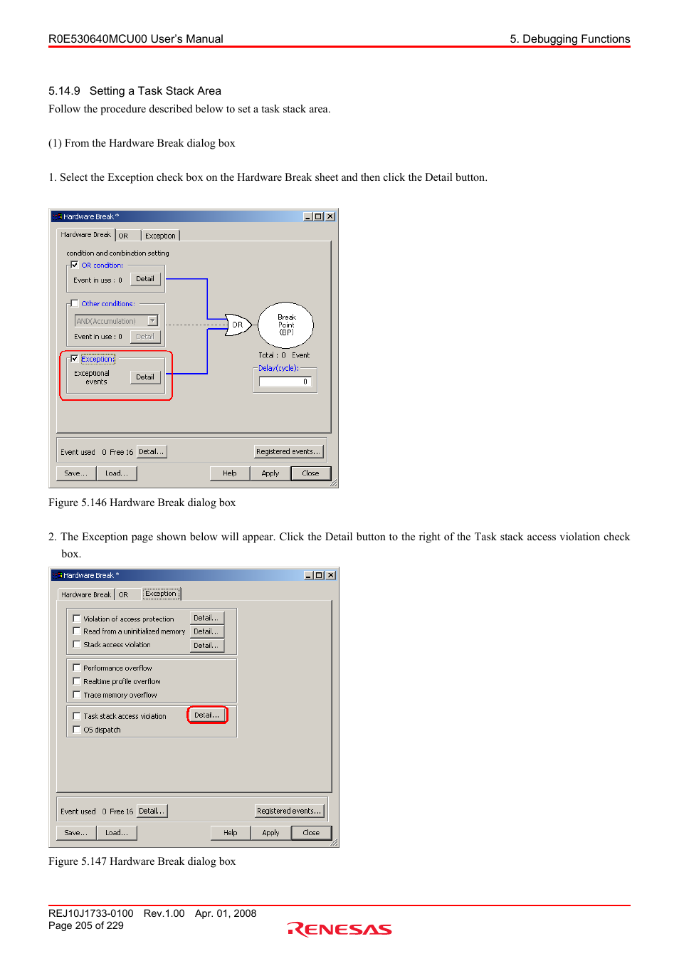 9 setting a task stack area, Setting a task stack area | Renesas R0E530640MCU00 User Manual | Page 205 / 229