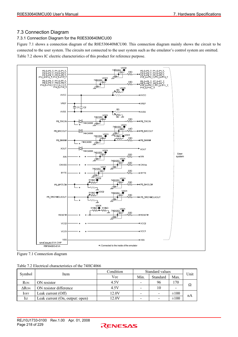 3 connection diagram, 1 connection diagram for the r0e530640mcu00, Connection diagram for the r0e530640mcu00 | Renesas R0E530640MCU00 User Manual | Page 218 / 229