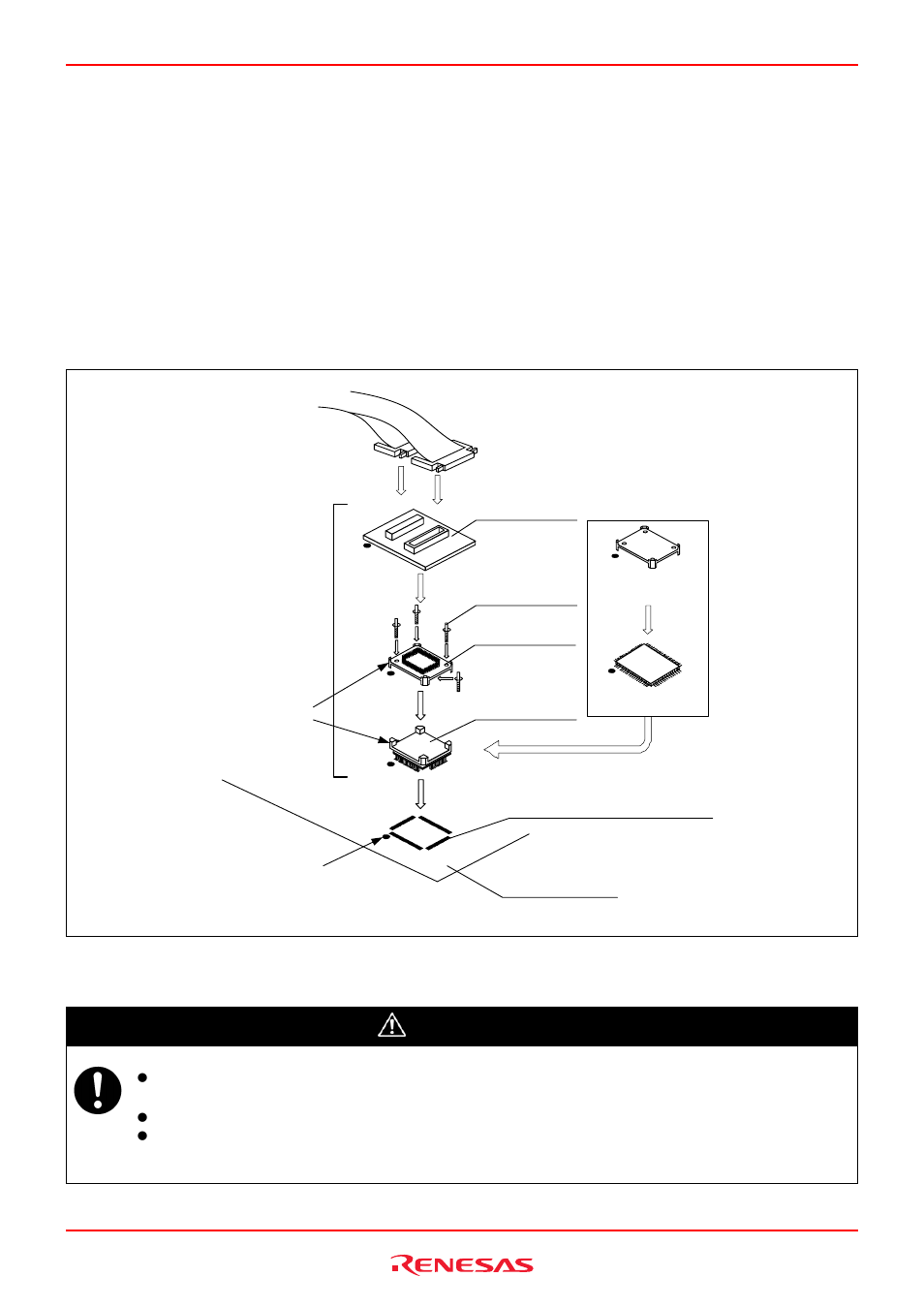 Connecting to a 100-pin 0.65mm pitch foot pattern, Caution | Renesas R0E530640MCU00 User Manual | Page 34 / 229