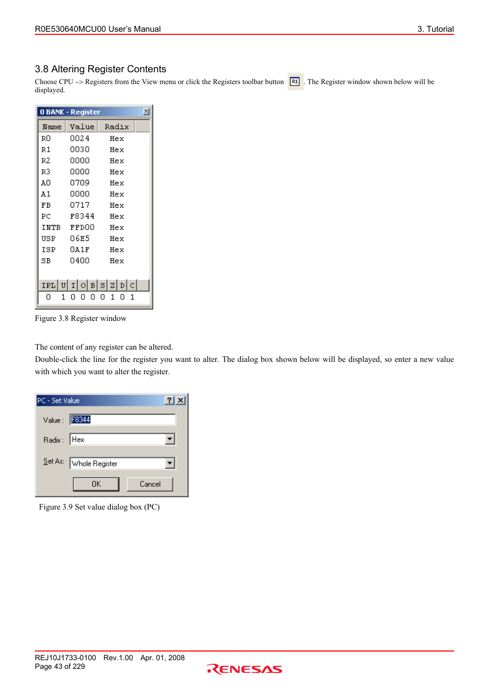 8 altering register contents | Renesas R0E530640MCU00 User Manual | Page 43 / 229