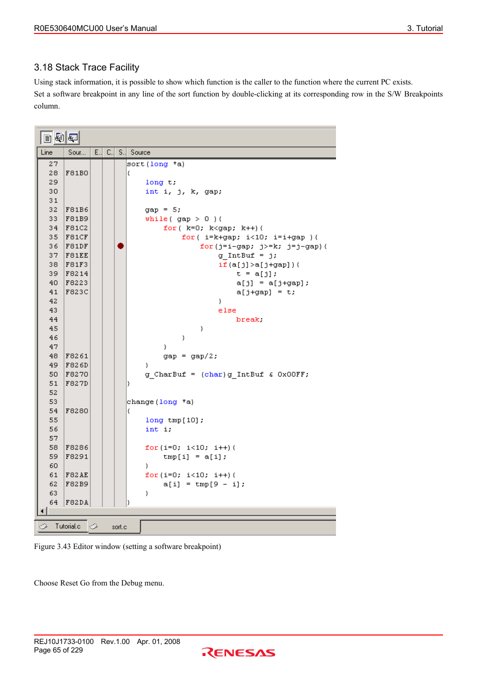 18 stack trace facility | Renesas R0E530640MCU00 User Manual | Page 65 / 229