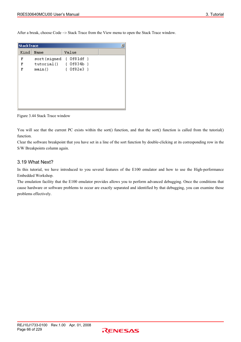 19 what next | Renesas R0E530640MCU00 User Manual | Page 66 / 229
