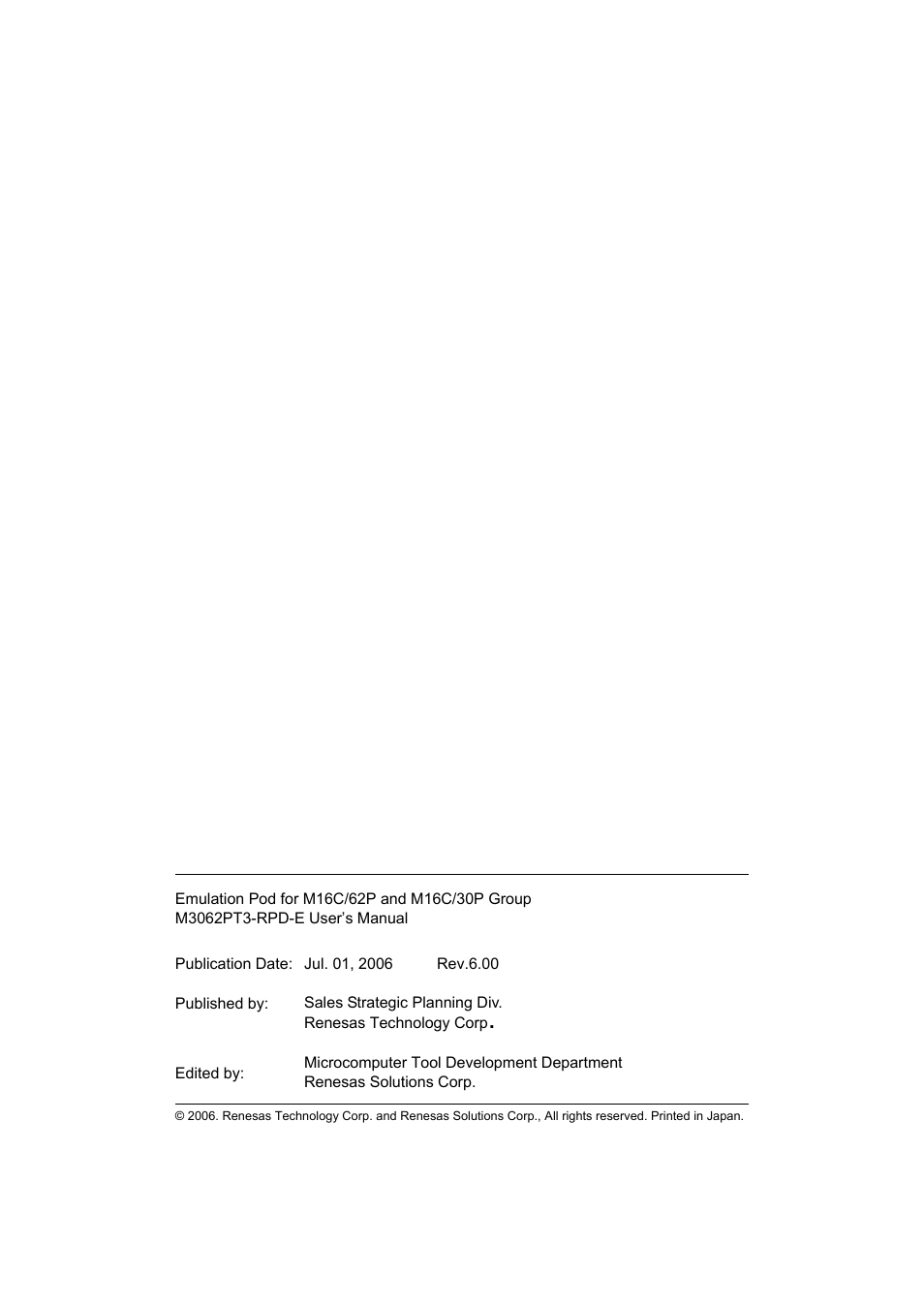Renesas Emulation Pod M3062PT3-RPD-E User Manual | Page 103 / 104