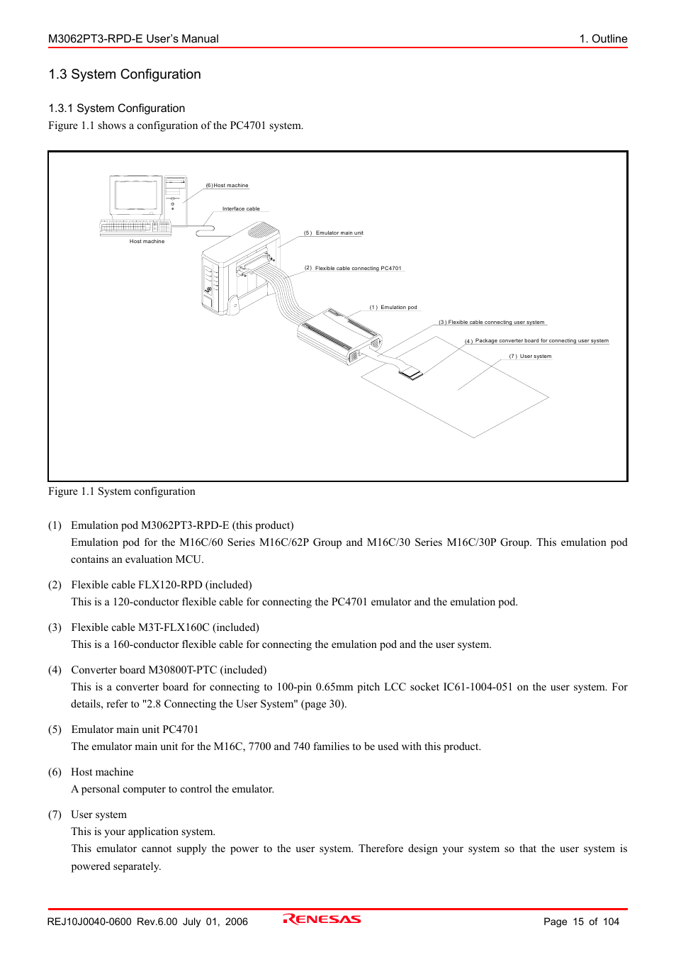 3 system configuration, 1 system configuration | Renesas Emulation Pod M3062PT3-RPD-E User Manual | Page 15 / 104