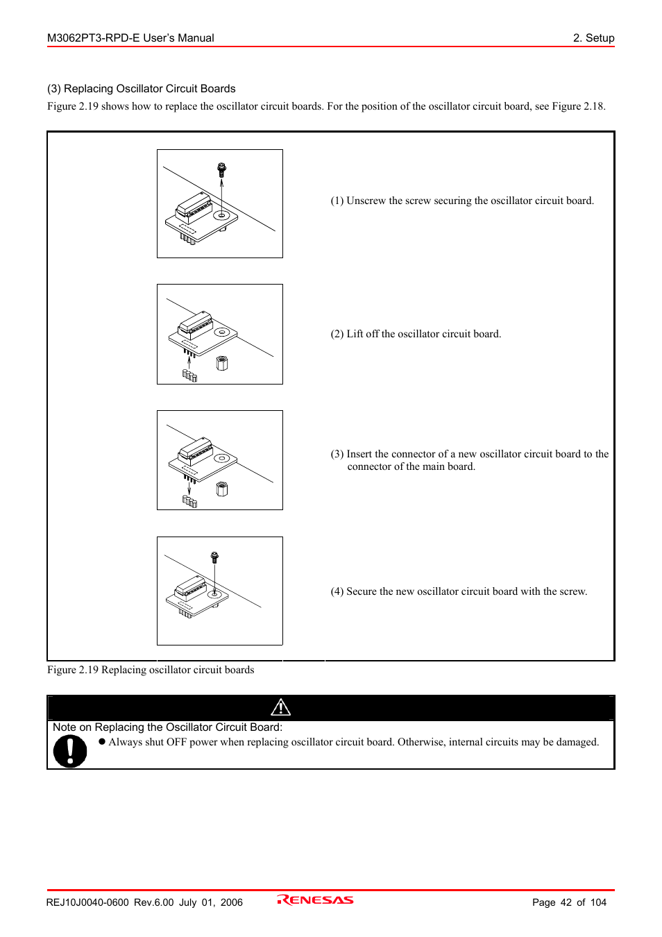 Caution | Renesas Emulation Pod M3062PT3-RPD-E User Manual | Page 42 / 104