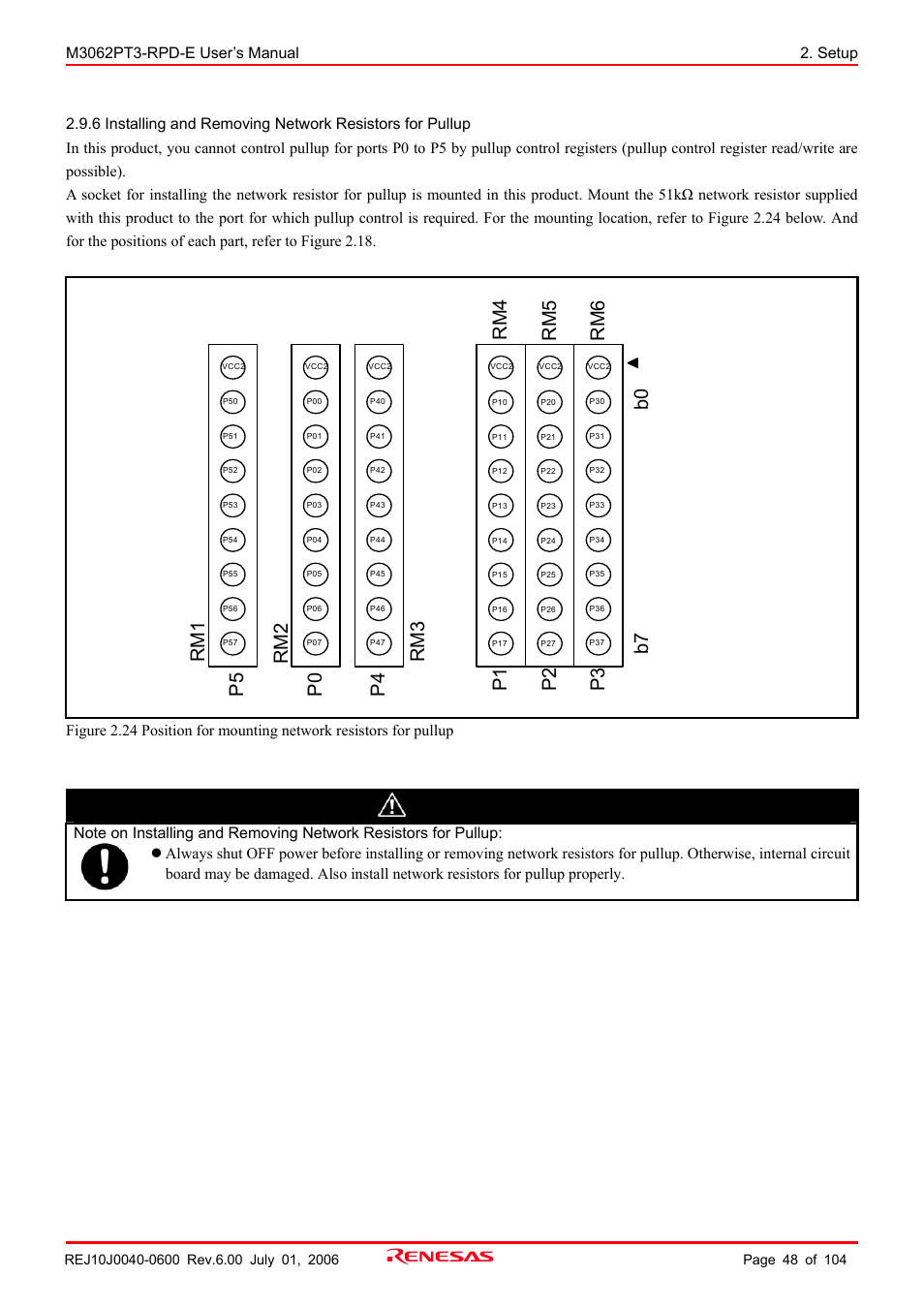 Caution, P1 p2 p3 | Renesas Emulation Pod M3062PT3-RPD-E User Manual | Page 48 / 104