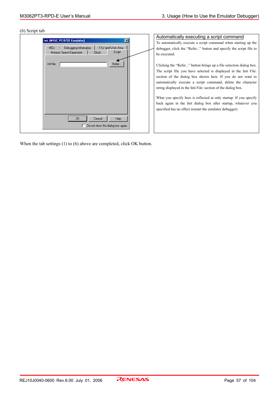 Renesas Emulation Pod M3062PT3-RPD-E User Manual | Page 57 / 104