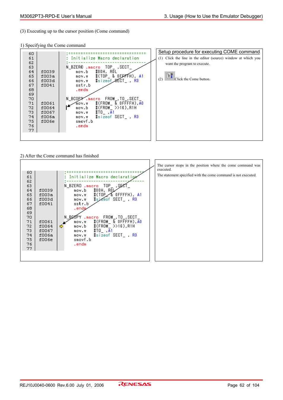 Renesas Emulation Pod M3062PT3-RPD-E User Manual | Page 62 / 104
