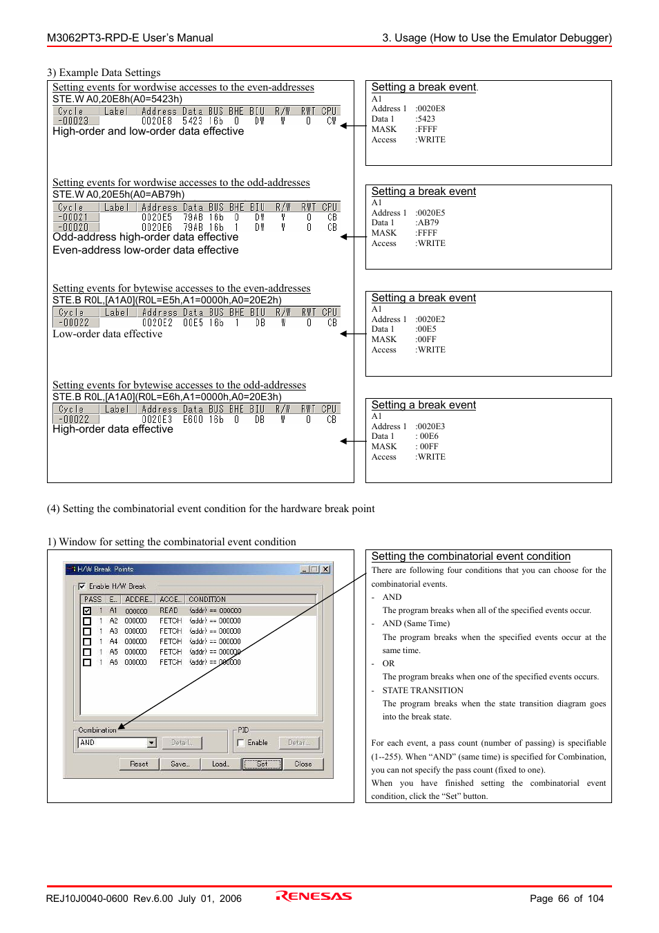 Renesas Emulation Pod M3062PT3-RPD-E User Manual | Page 66 / 104