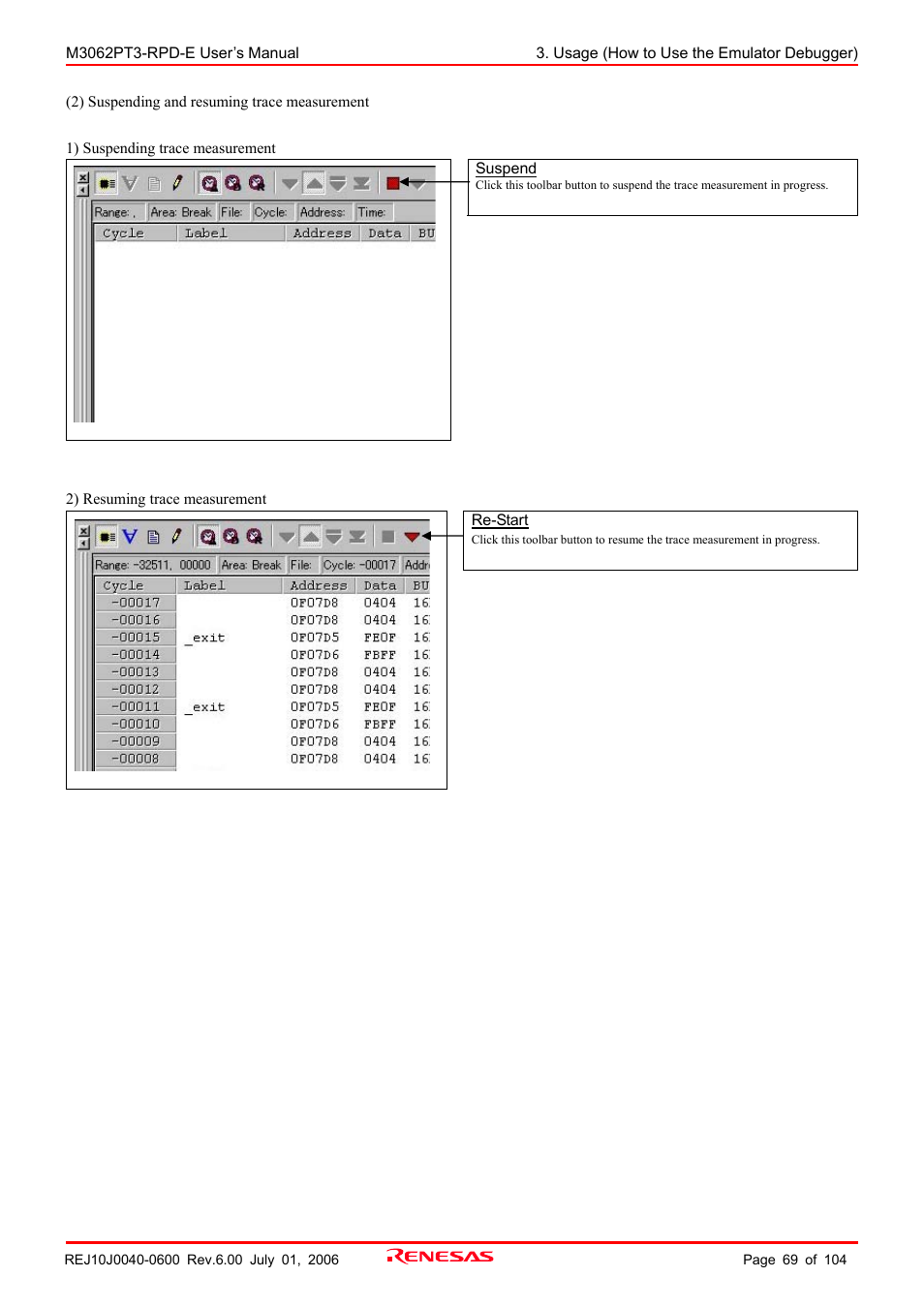 Renesas Emulation Pod M3062PT3-RPD-E User Manual | Page 69 / 104