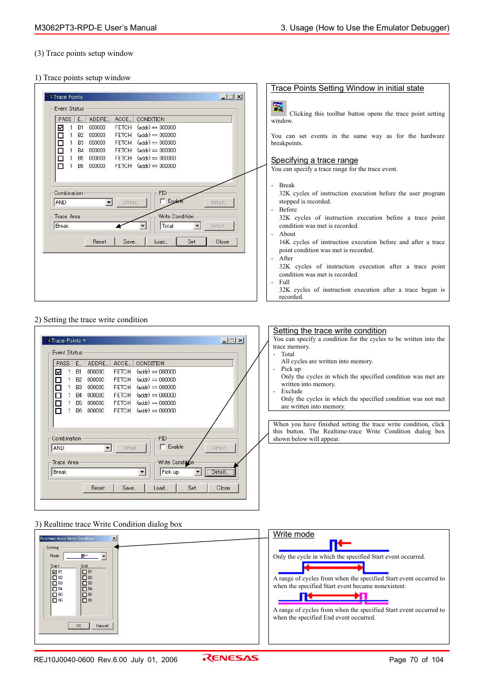 Renesas Emulation Pod M3062PT3-RPD-E User Manual | Page 70 / 104