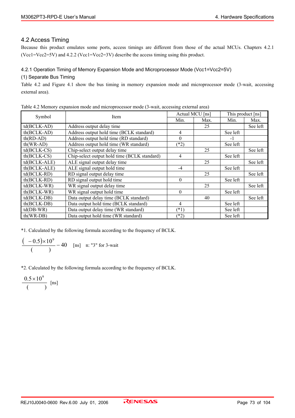 2 access timing | Renesas Emulation Pod M3062PT3-RPD-E User Manual | Page 73 / 104