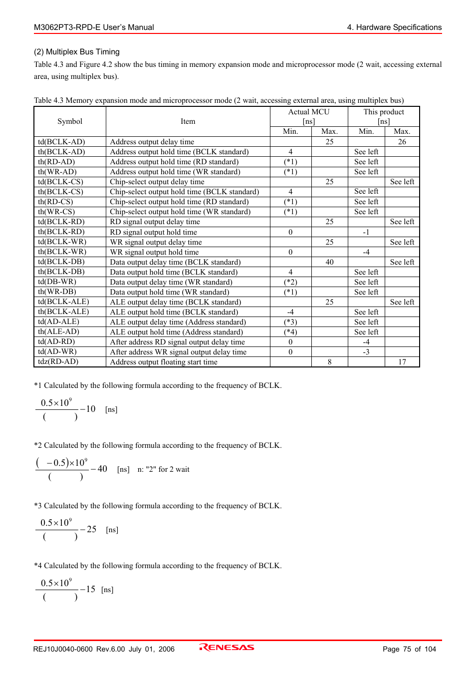 Renesas Emulation Pod M3062PT3-RPD-E User Manual | Page 75 / 104
