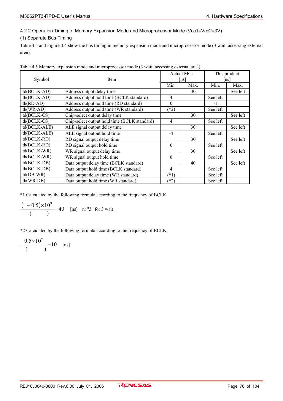 Renesas Emulation Pod M3062PT3-RPD-E User Manual | Page 78 / 104