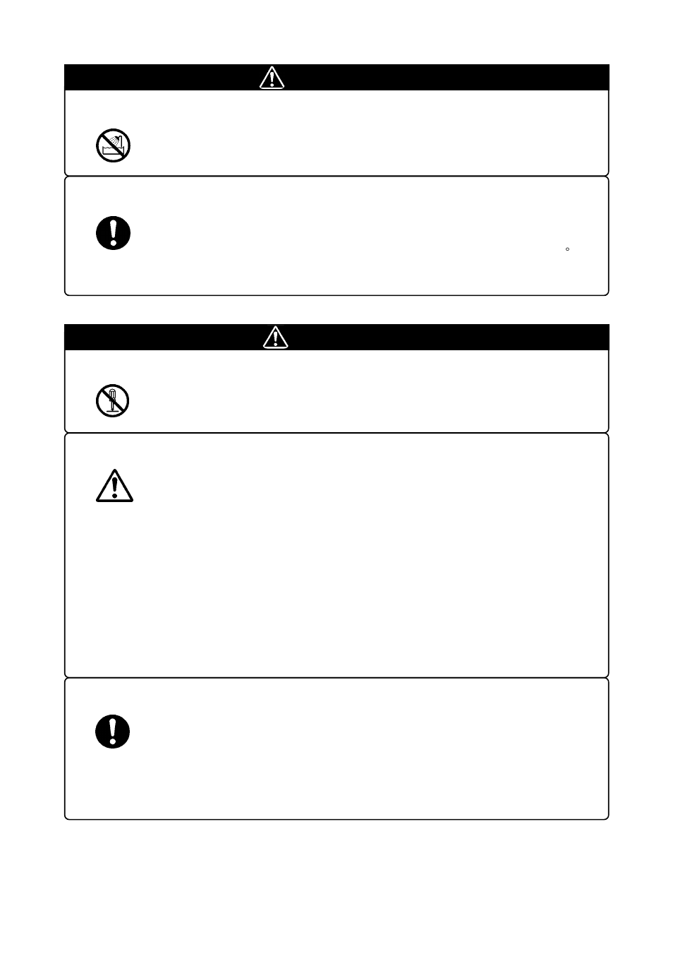 Warning, Caution, Warning for installation | Warnings for use environment, Caution to be taken for modifying this product, Cautions to be taken for handling this product, Cautions to be taken for turning on the power | Renesas Emulation Pod M3062NT3-RPD-E User Manual | Page 13 / 86