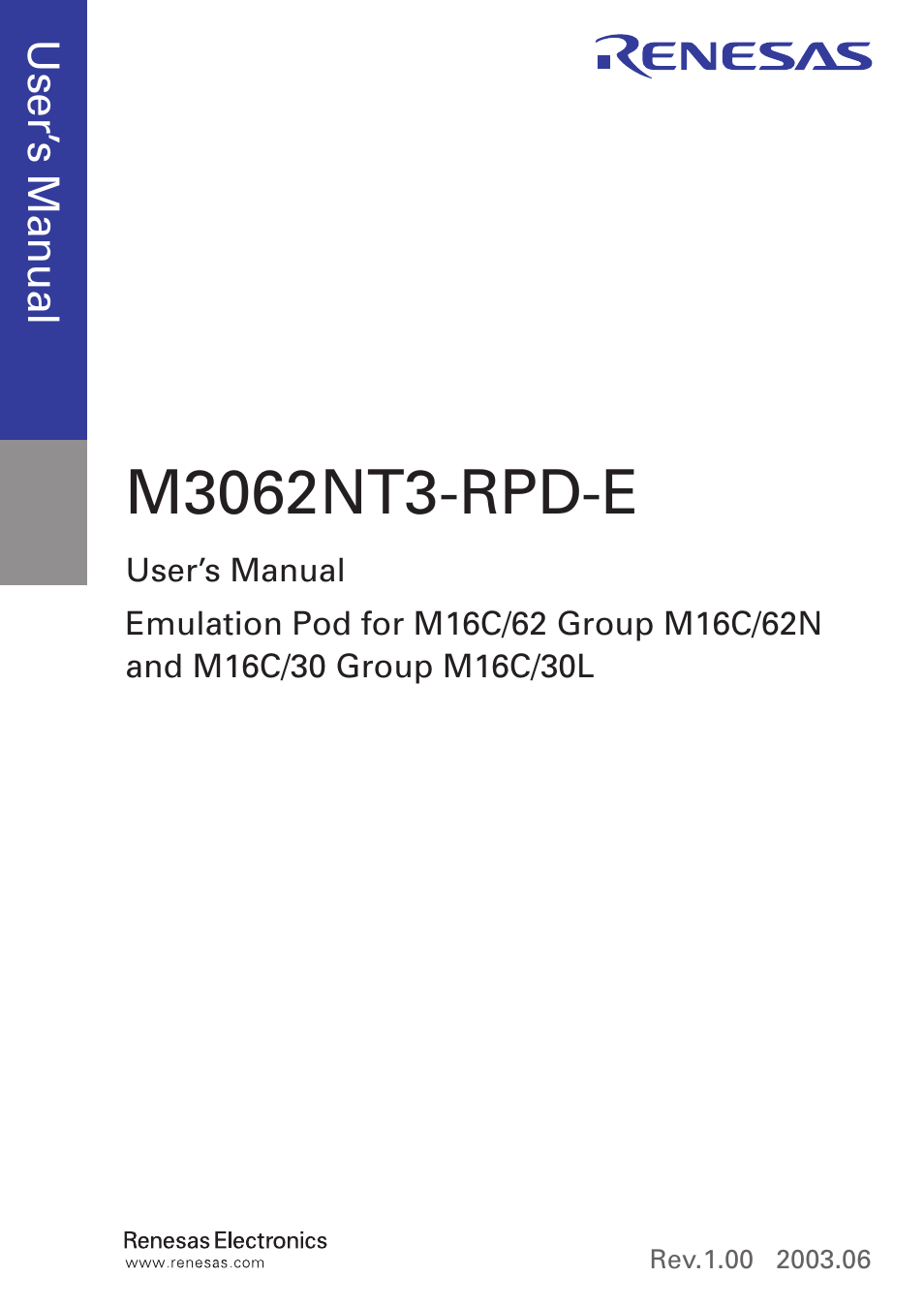 Renesas Emulation Pod M3062NT3-RPD-E User Manual | Page 3 / 86