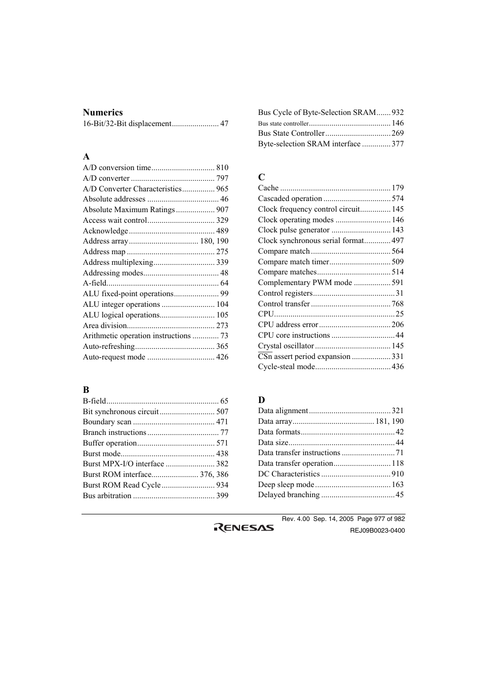 Index | Renesas SH7641 User Manual | Page 1027 / 1036