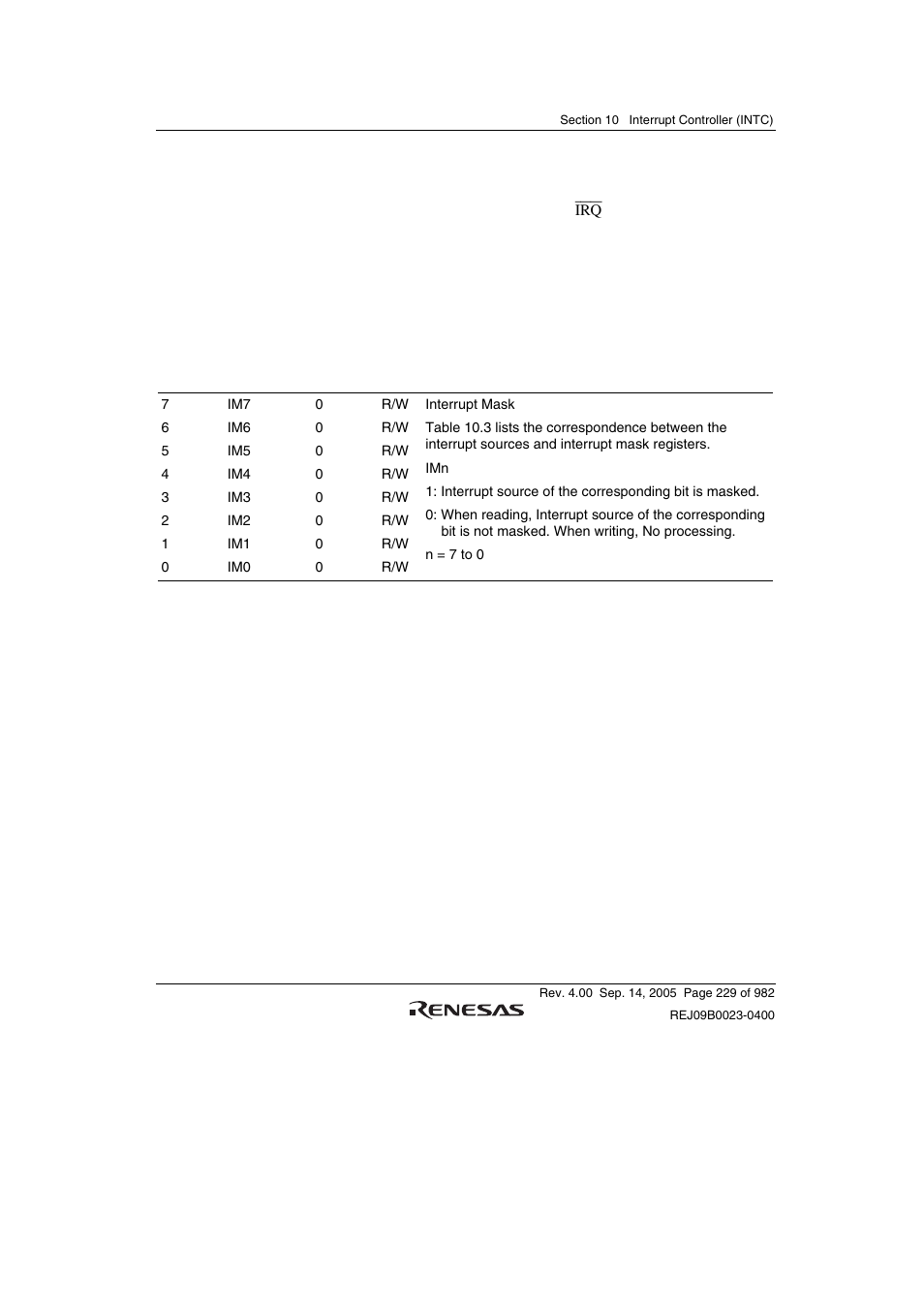 6 interrupt mask registers 0 to 10 (imr0 to imr10) | Renesas SH7641 User Manual | Page 279 / 1036