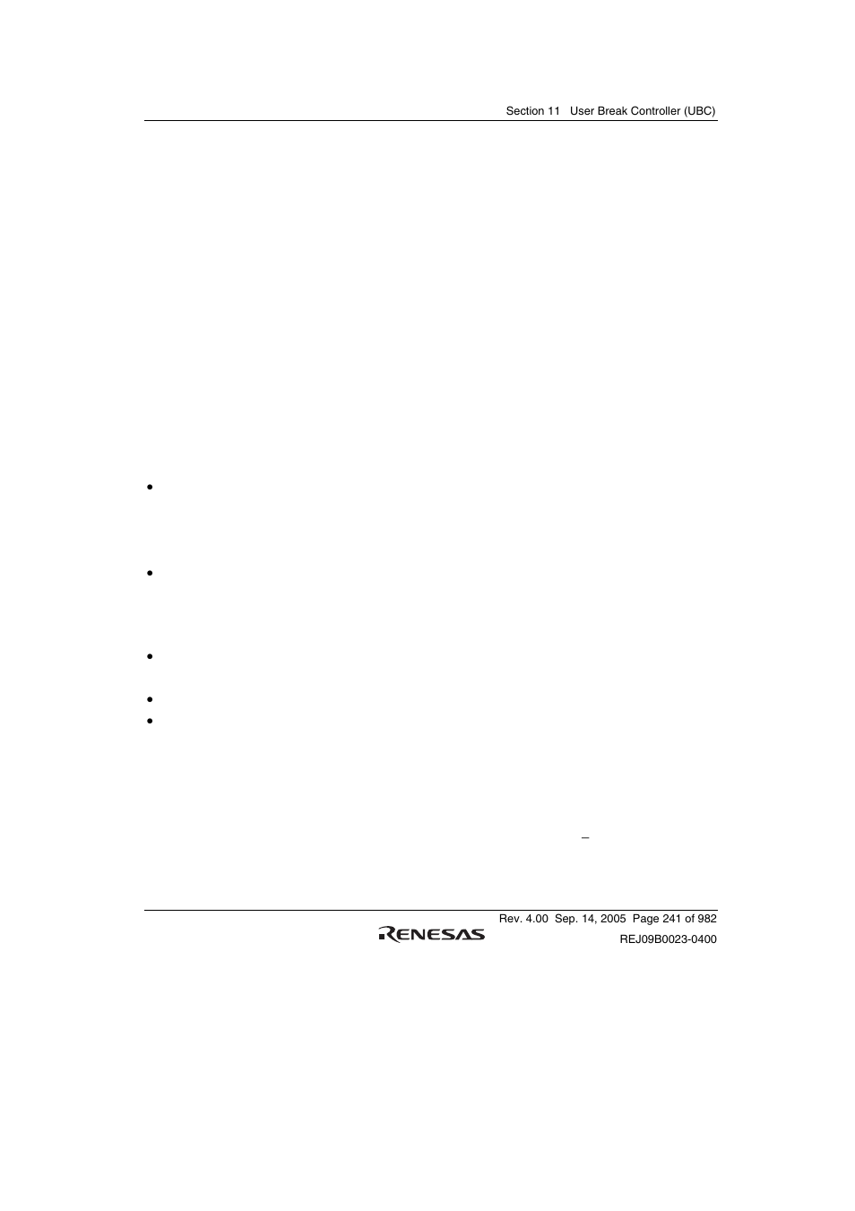 Section 11 user break controller (ubc), 1 features | Renesas SH7641 User Manual | Page 291 / 1036