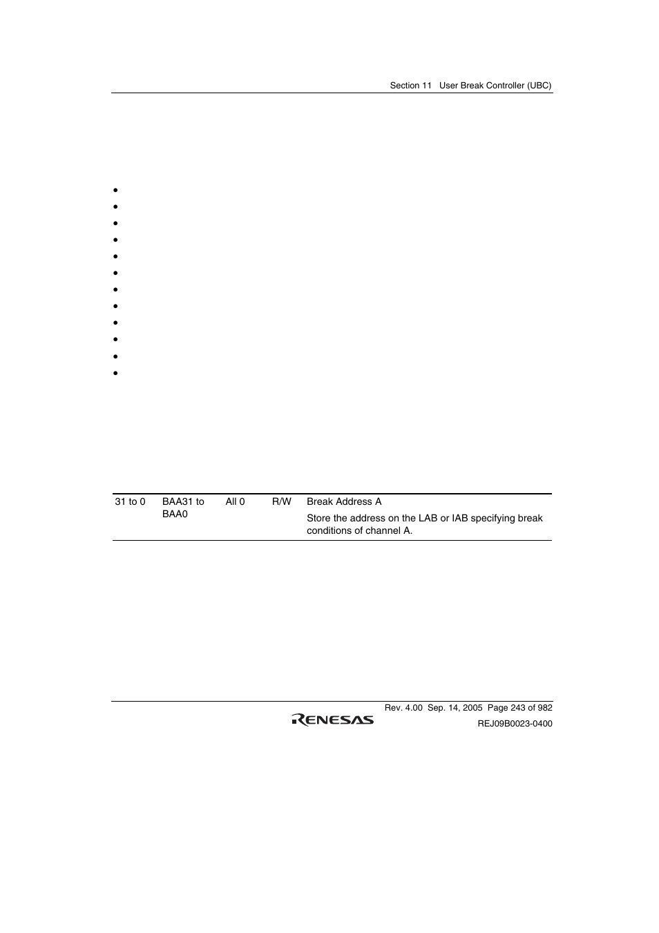 2 register descriptions, 1 break address register a (bara) | Renesas SH7641 User Manual | Page 293 / 1036